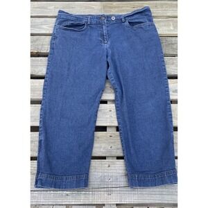 Eileen Fisher  Cropped Capri Denim Jeans Pants Blue Button Zip Straight Leg Sz L
